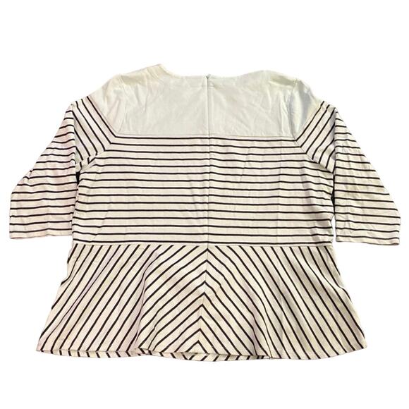 Talbots Woman 2X XXL Light Blue Black Striped blouse 3/4 sleeve Zip Back Peplan - Picture 7 of 10